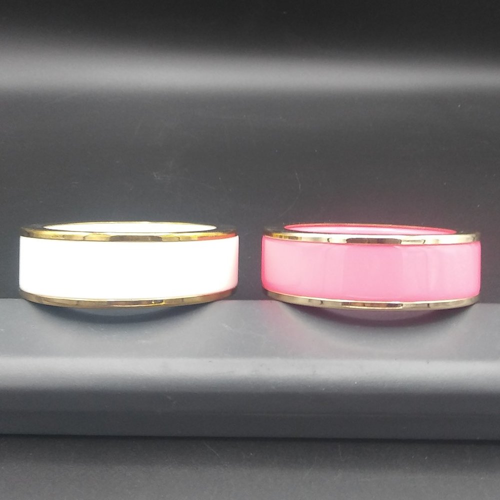 Set Of 2 Hot Pink & White Lucite Bangle Bracelets